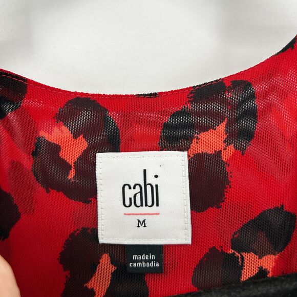 CABI Siren Red Black Leopard Print Sheer Sleeve Midi Wrap Dress Size Medium - Picture 7 of 8